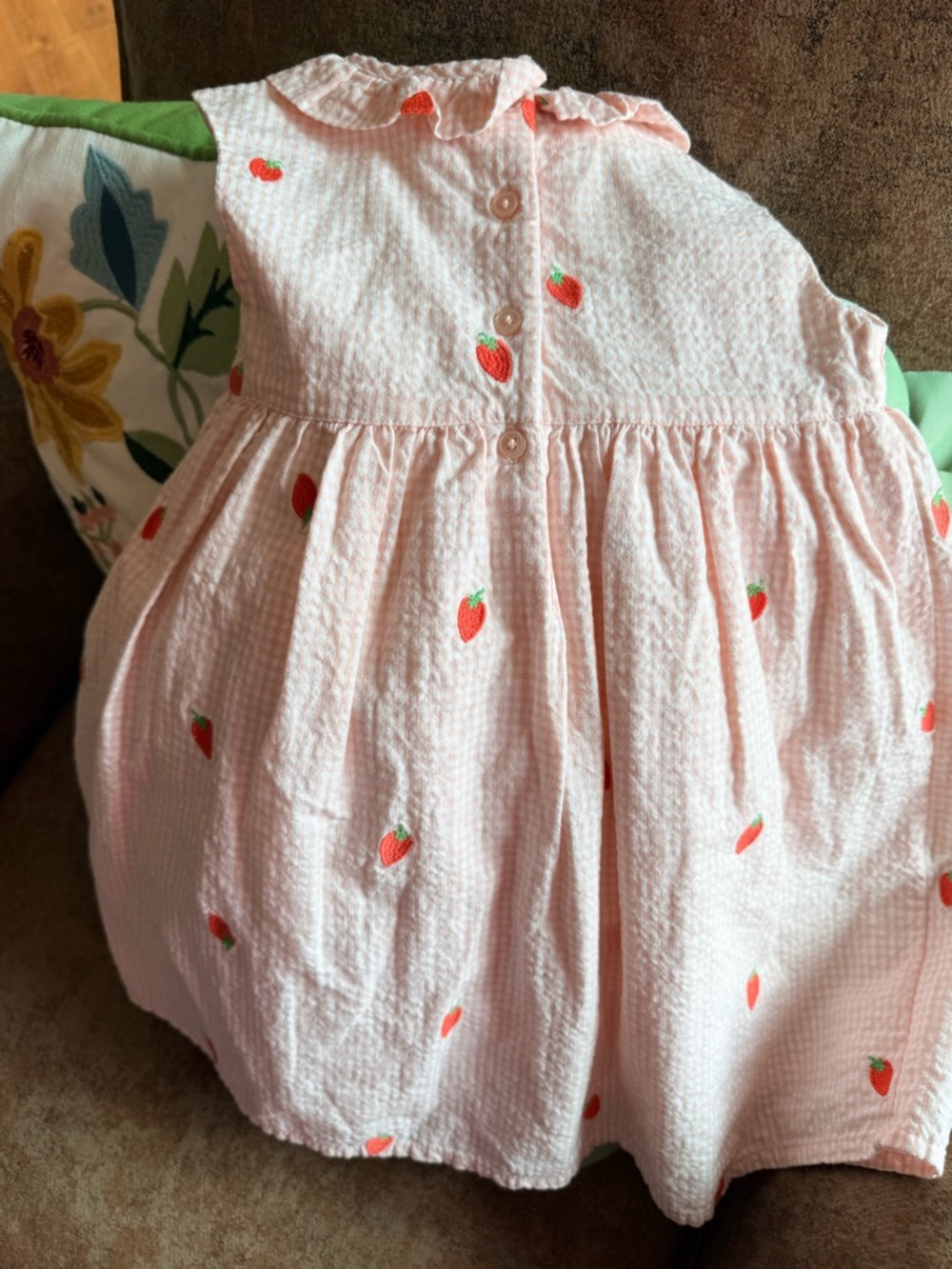 Mini Boden Pink Gingham Strawberry Embroidered Girls' Dress 2-3Y - Picture 4 of 7